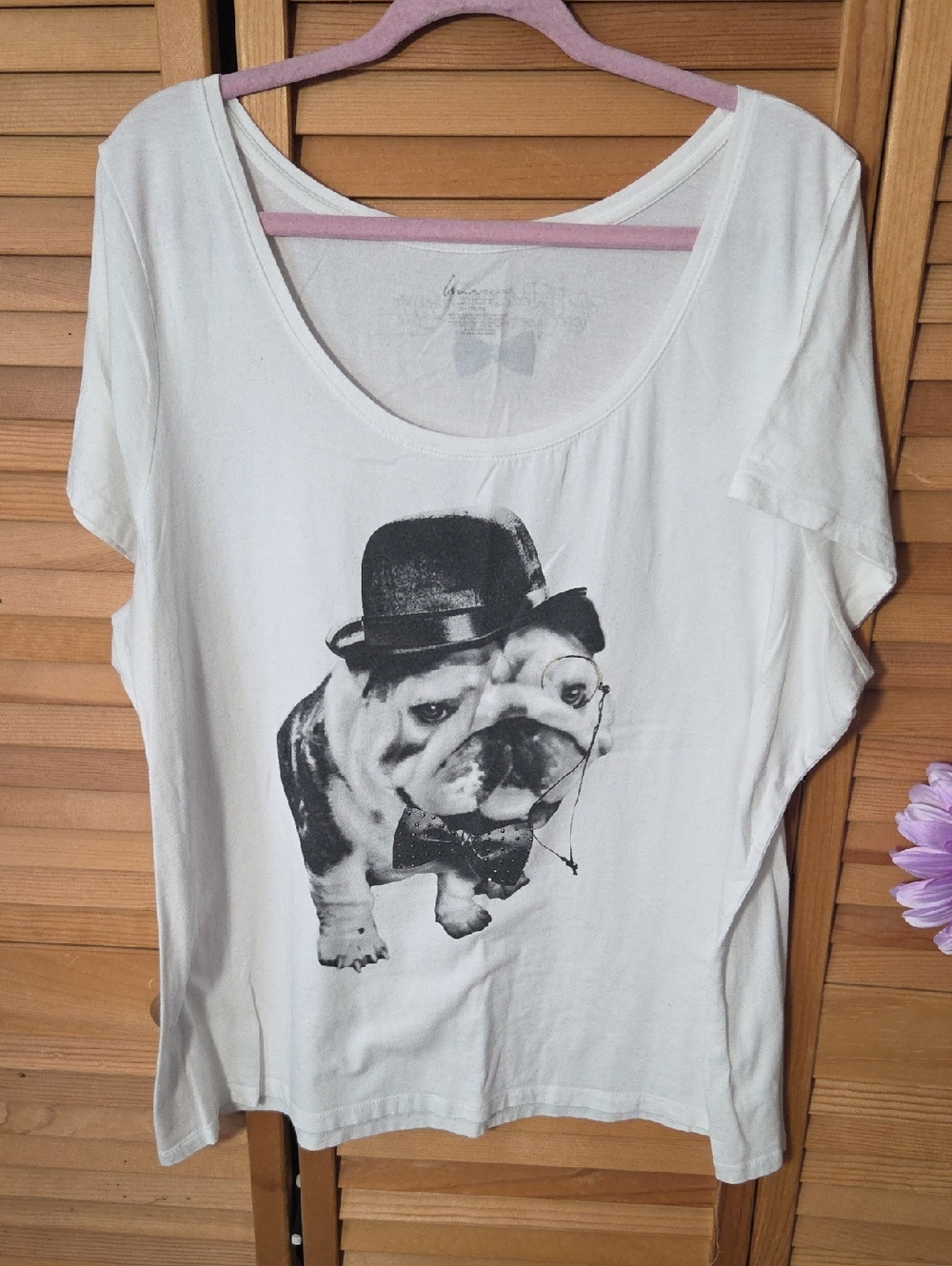 Lane Bryant White Graphic Adorable Bulldog Short Sleeve Tee